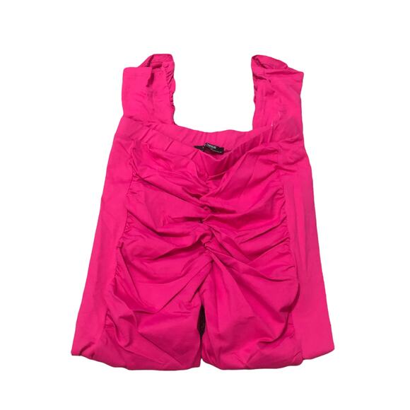 Zara Trafaluc MEDIUM Hot Pink Leggings Pull On Pants Stretch Ruched Front - Picture 1 of 12